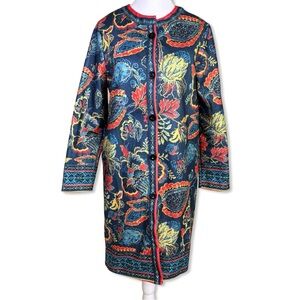 URSIME Ethnic Bold Paisley Collarless Button Down Maximalist Coat